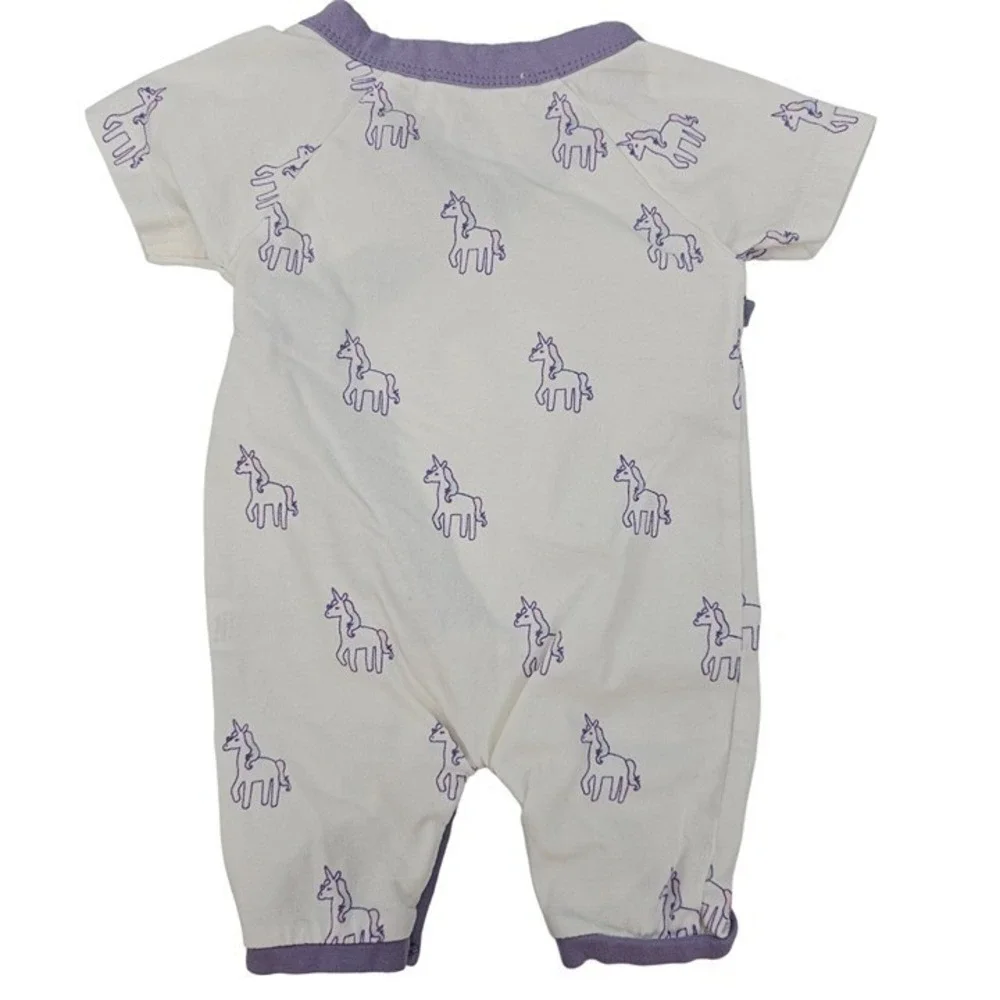 Baby 0-3M Monica + Andy Kimono Romper Set Purple Hearts Unicorn Organic Cotton‎